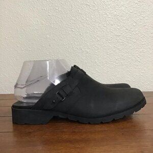 Teva Delavina Black Leather Slip on Clog W/ Buckle Sz 8